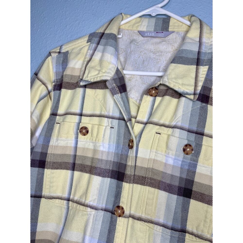 Stio Hutkeeper Straw Yellow Plaid Heavyweight Outdoorsy Cotton Flannel Shirt L - Picture 3 of 6